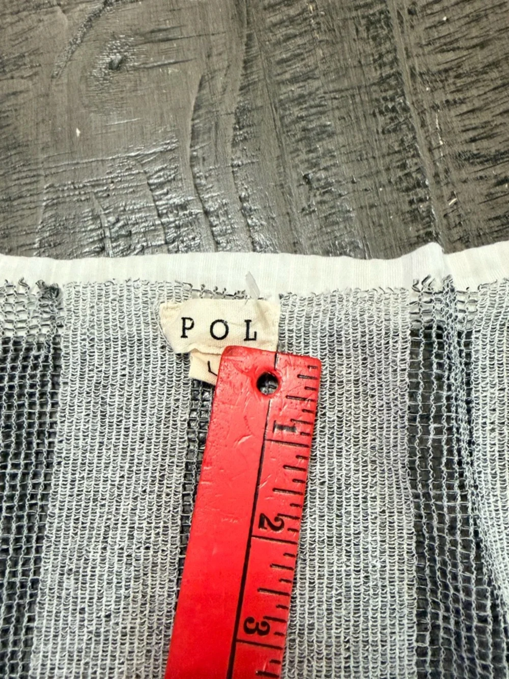 POL White V-Neck Short 3/4 Sleeve Tee with Gray Striped Accents - Picture 3 of 10